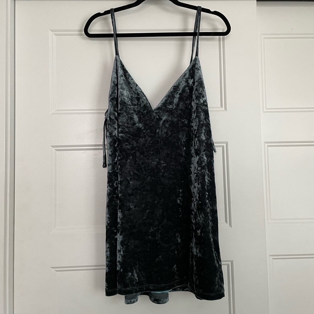 Toni Blue Crushed Velvet Mini Dress with Tie Sides